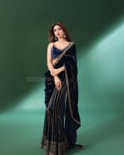 Gorgeous Telugu Actress Sreeleela in a Navy Blue Velvet Saree with Embroidered Sharara Pants Photos 03