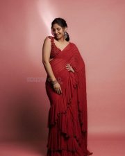 Graceful Ritika Nayak in a Red Saree with a Sleeveless Blouse Pictures 06