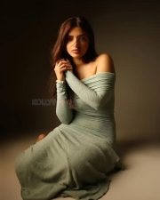 Mass Jathara Heroine Sreeleela in a Sage Green Off Shoulder Maxi Dress Pictures 01