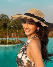 Picturesque Actress Eshanya Maheshwari in a Tropical Print Swimsuit Photos 02 Picturesque Actress Eshanya Maheshwari in a Tropical Print Swimsuit Photos 02