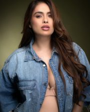 Provocative Neha Malik in an Oversized Denim Shirt with a White Pleated Tennis Mini Skirt Photos 05