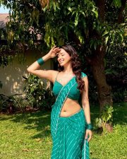 Radiant Actress Eshaanya Maheshwari in a Teal Striped Saree Photos 06 Radiant Actress Eshaanya Maheshwari in a Teal Striped Saree Photos 06