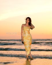 Radiant Actress Eshanya Maheshwari in a Yellow Tie dye Strapless Maxi Dress Photos 05