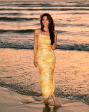 Radiant Actress Eshanya Maheshwari in a Yellow Tie dye Strapless Maxi Dress Photos 08