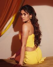 Radiant Actress Teju Ashwini in a Yellow Strapless Ruched Gown Photos 04