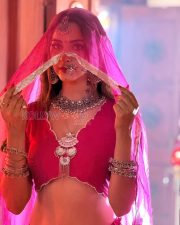 Seductive Actress Eshanya Maheshwari in a Pink Crop Top Lehenga Photos 02
