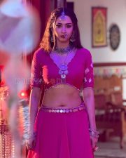 Seductive Actress Eshanya Maheshwari in a Pink Crop Top Lehenga Photos 04
