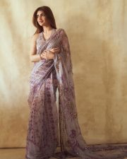 Sensual Actress Sreeleela in a Lavender Pre Draped Saree with a Sleeveless Halter Neck Blouse Pictures 02