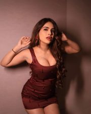 Sensual Neha Malik Cleavage in a maroon mini dress Photos 05