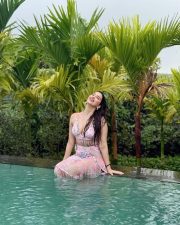 Sexy Eshanya Maheshwari Cleavage in a Floral Pink Dress Photos 02