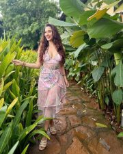 Sexy Eshanya Maheshwari Cleavage in a Floral Pink Dress Photos 03