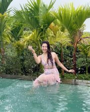 Sexy Eshanya Maheshwari Cleavage in a Floral Pink Dress Photos 04