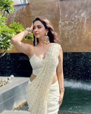Sexy Eshanya Maheshwari in an Ivory Saree with a Sleeveless Bralette Blouse Photos 03