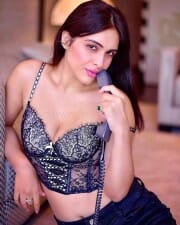 Sexy Neha Malik in a Victoria Secret Black Corset Bra Photos 03