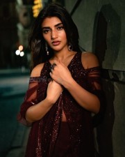 Sexy Sreeleela in a Burgundy Sleeveless Lace Up Gown Photos 01