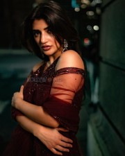 Sexy Sreeleela in a Burgundy Sleeveless Lace Up Gown Photos 02