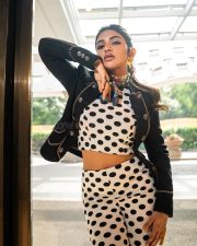 Sexy Telugu Heroine Sreeleela in a Black and White Polka Dotted Crop Top and High Waisted Trousers with a Black Jacket Photos 05 Sexy Telugu Heroine Sreeleela in a Black and White Polka Dotted Crop Top and High Waisted Trousers with a Black Jacket Photos 05