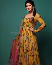 Simple Beauty Sreeleela in a Mustard Yellow Floral Kurta Set Pictures 03