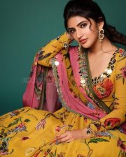 Simple Beauty Sreeleela in a Mustard Yellow Floral Kurta Set Pictures 05