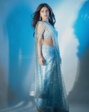 Telugu Beauty Sreeleela in a Frosty Blue Embellished Saree with a Sleeveless Blouse Pictures 02