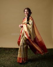 Ustaad Bhagat Singh Heroine Sreeleela in a Gold and Red Silk Saree with a Contrasting Purple Blouse Photos 05