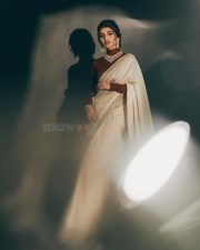 Vibrant Actress Sreeleela in a cream and brown saree Photos 05