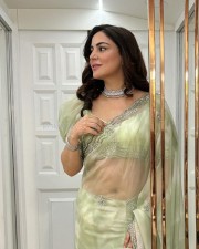 Actress Shraddha Arya in a Light Green Transparent Saree Photos 01