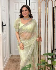 Actress Shraddha Arya in a Light Green Transparent Saree Photos 02