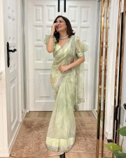 Actress Shraddha Arya in a Light Green Transparent Saree Photos 05