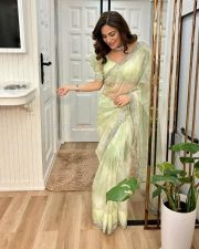 Actress Shraddha Arya in a Light Green Transparent Saree Photos 06