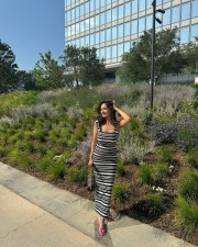 Anushka Sen in a Striped Bodycon Dress Pictures 01 Anushka Sen in a Striped Bodycon Dress Pictures 01
