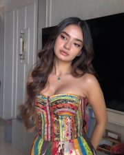 Attractive Actress Anushka Sen in a Strapless Multi Colored Banarasi Brocade Gown with a Fitted Corset Bodice Pictures 03 Attractive Actress Anushka Sen in a Strapless Multi Colored Banarasi Brocade Gown with a Fitted Corset Bodice Pictures 03