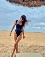 Attractive Nia Sharma in a Black One Piece Swimsuit Pictures 02