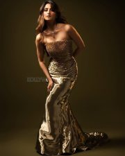 Attractive Palak Tiwari in a Golden Strapless Sequined Bodycon Gown Photos 03