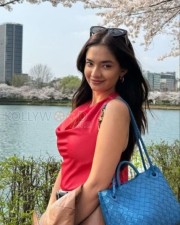 Beautiful Anushka Sen in a Red Halter Top with White Pant Pictures 03