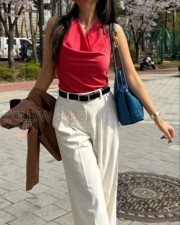 Beautiful Anushka Sen in a Red Halter Top with White Pant Pictures 06