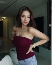 Bold Glam Anushka Sen in a Maroon Strapless Top and Blue Denim Jeans Photos 04 Bold Glam Anushka Sen in a Maroon Strapless Top and Blue Denim Jeans Photos 04