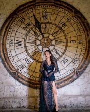 Bold and Beautiful Anushka Sen in a Black Midnight Floral Lace Maxi Dress with Deep Cleavage and Daring Thigh Slit Pictures 01