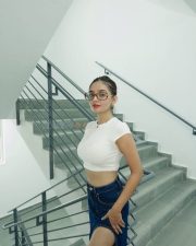 Cute Anushka Sen in a White Tank Top and Thigh Slit Black Skirt Photos 03 Cute Anushka Sen in a White Tank Top and Thigh Slit Black Skirt Photos 03