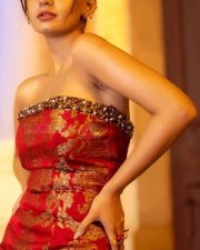 Cute Beauty Babe Anushka Sen in a Red Off Shoulder Bodycon Mini Dress Pictures 01