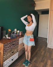 Cute and Sexy Anushka Sen in a White Full Sleeve Crop Top and Denim Shorts Photos 02 Cute and Sexy Anushka Sen in a White Full Sleeve Crop Top and Denim Shorts Photos 02