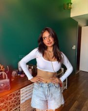 Cute and Sexy Anushka Sen in a White Full Sleeve Crop Top and Denim Shorts Photos 03 Cute and Sexy Anushka Sen in a White Full Sleeve Crop Top and Denim Shorts Photos 03