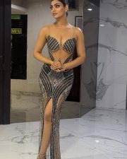 Dazzling Actress Akanksha Puri in a Black Gold Embellished Cutout Gown Photos 04