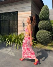 Desirable Nia Sharma in a Vibrant Pink and White Floral Bikini with a Drawstring Maxi Skirt Photos 05