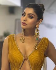 Dons and Darlings Actress Akanksha Puri in a Mustard Yellow One Shoulder Corset Style Top Pictures 03