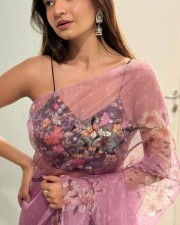 Elegant Anushka Sen in a Transparent Floral Saree Photos 02