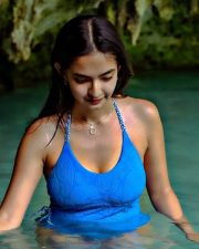 Erotic Anushka Sen in a Blue One Piece Swimsuit Photos 06