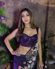 Flawless Akanksha Puri in a Dark Purple Floral Embroidered Saree with Sequined Sleeveless Blouse Photos 01 Flawless Akanksha Puri in a Dark Purple Floral Embroidered Saree with Sequined Sleeveless Blouse Photos 01