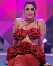 Glamorous Actress Nia Sharma in a Red Rose Applique Set Photos 01