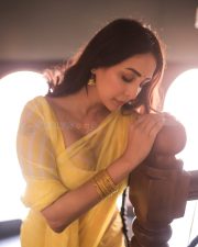 Graceful Actress Chahatt Khanna in a Yellow Saree Photos 04